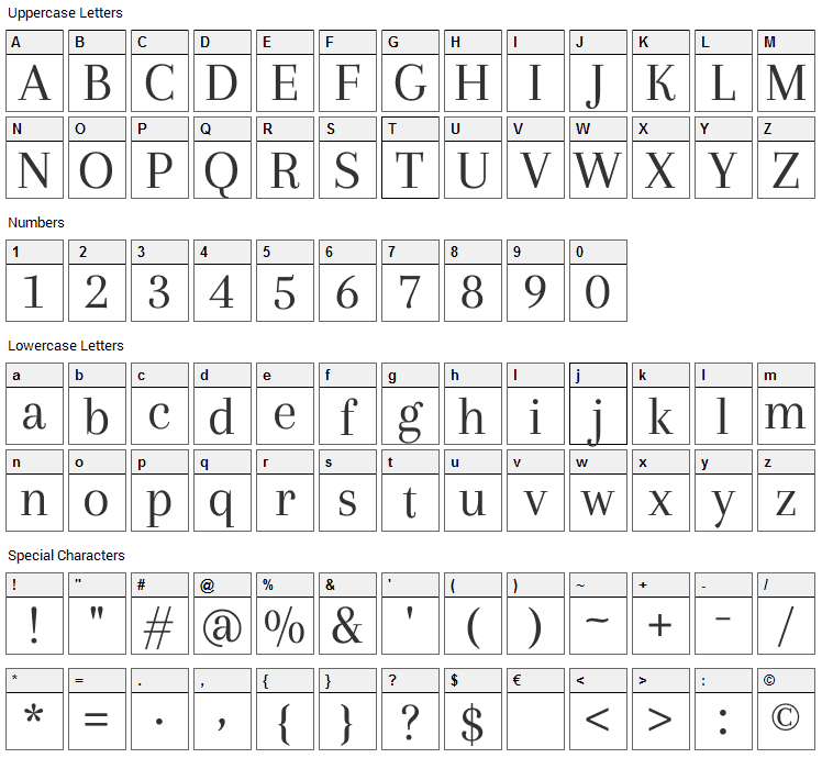 Arapey Font Character Map