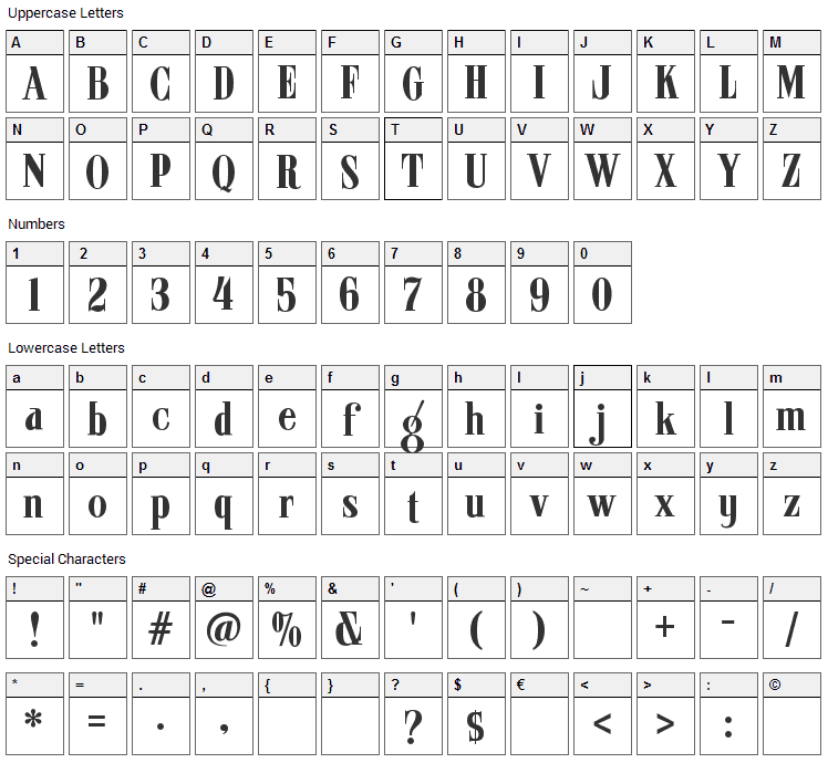 ARB 08 Extreme Roman AUG-32 CAS Font Character Map