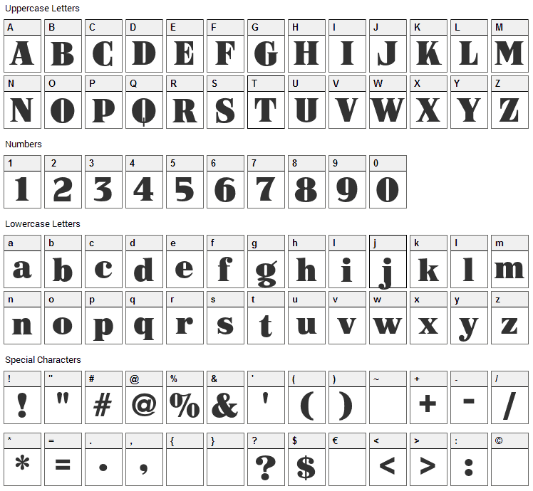 ARB-187 Modern Caps Font Character Map