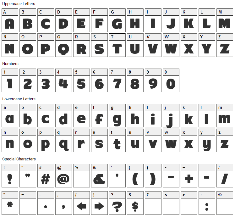 ARB-218 Big&Blunt Font Character Map