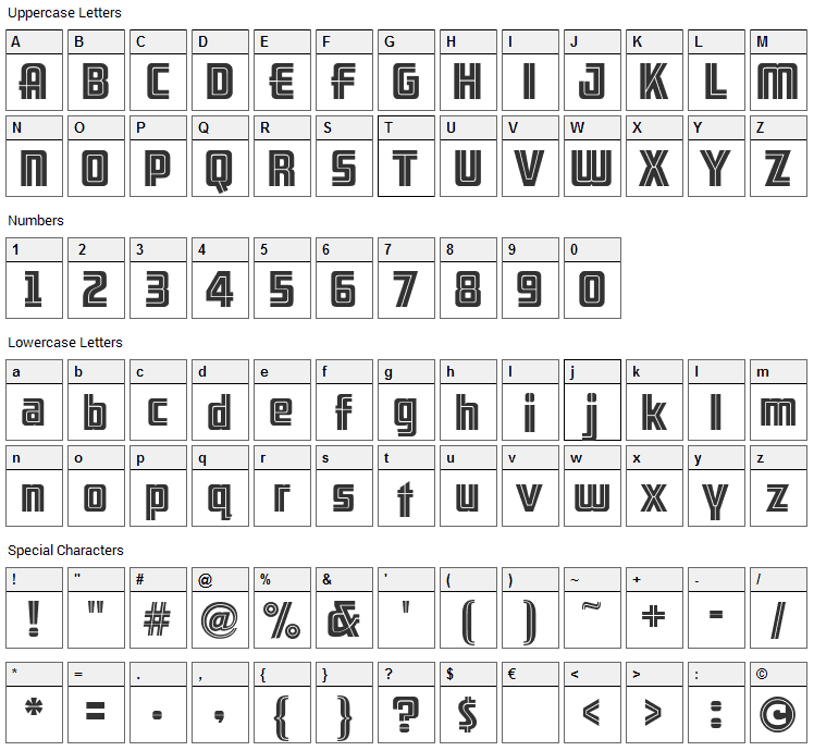 ARB-66 Neon JUN-37 Font Character Map