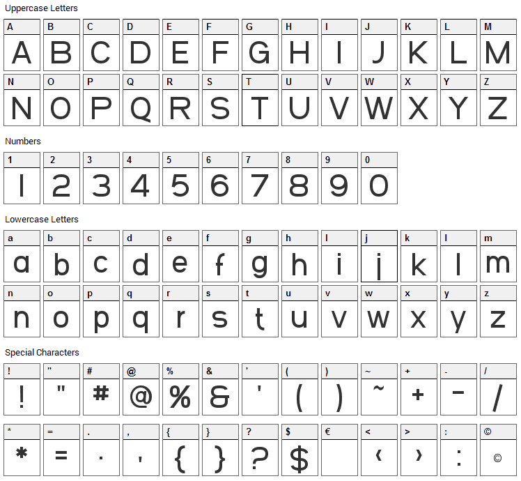 Arbocrest Font Character Map