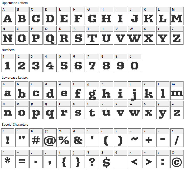 Arbutus Font Character Map