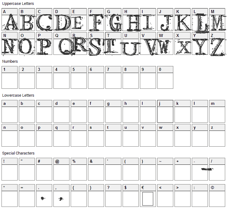 Arcade fire Font Character Map