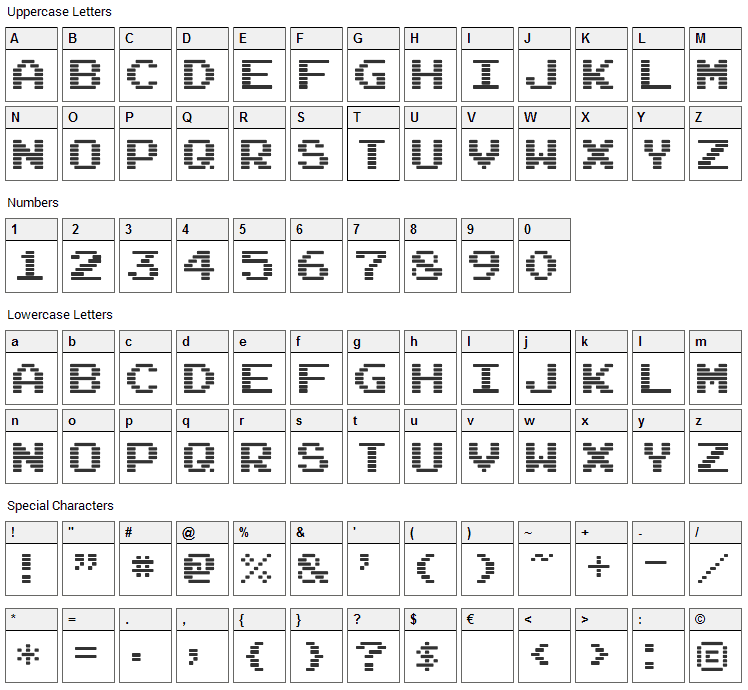 Arcade Ya Font Character Map