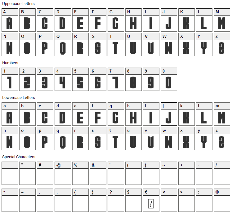 Arch Reactor Font Character Map