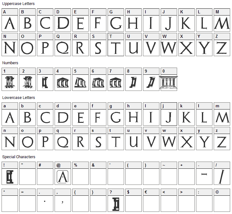 Archeologicaps Font Character Map