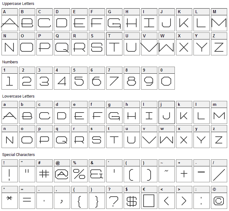 Architext Font Character Map