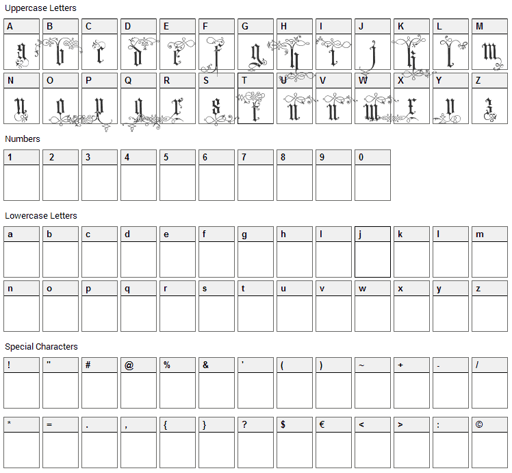 Ardenwood Font Character Map