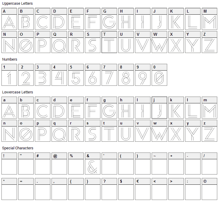 Arenq Font Character Map