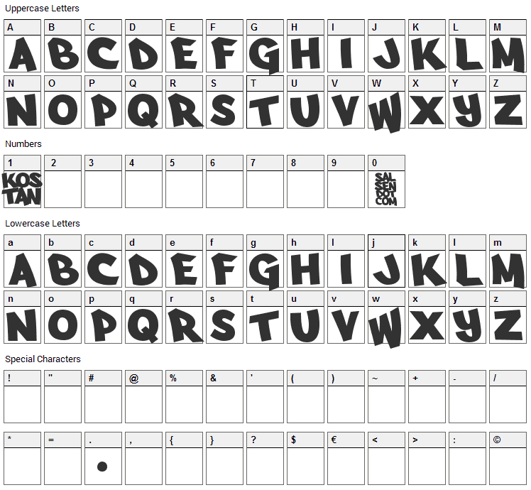 Arfmoochikncheez Font Character Map