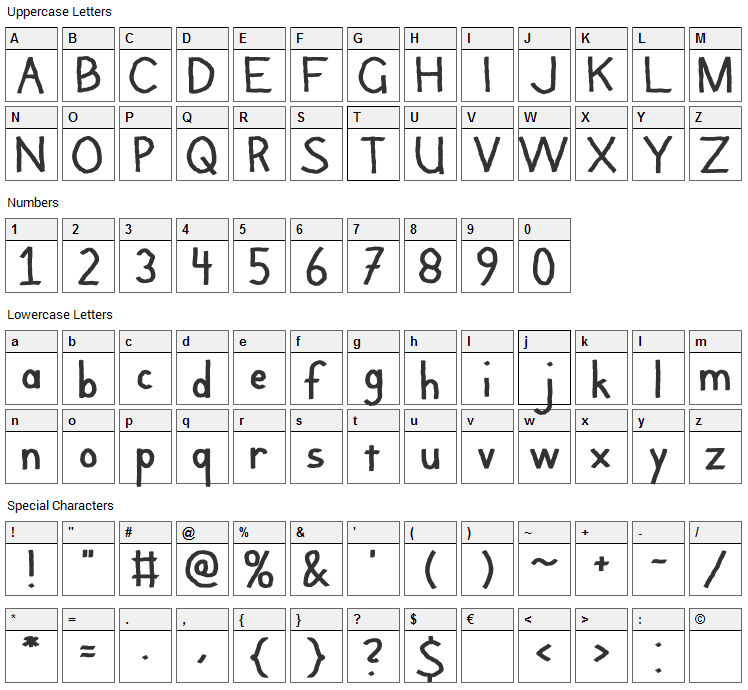 Argaila Font Character Map