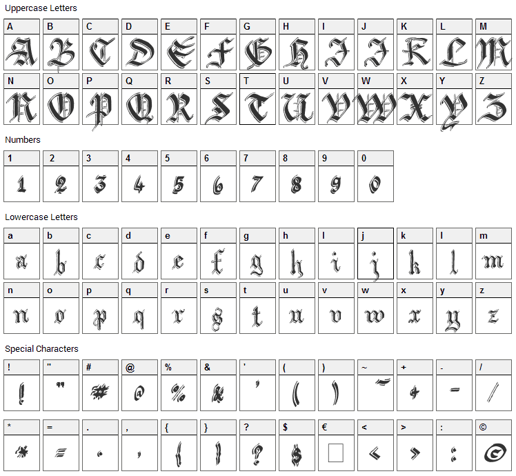 Argor Biw Scaqh Font Character Map