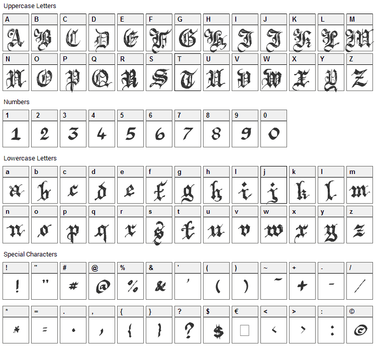 Argor Brujsh Scaqh Font Character Map