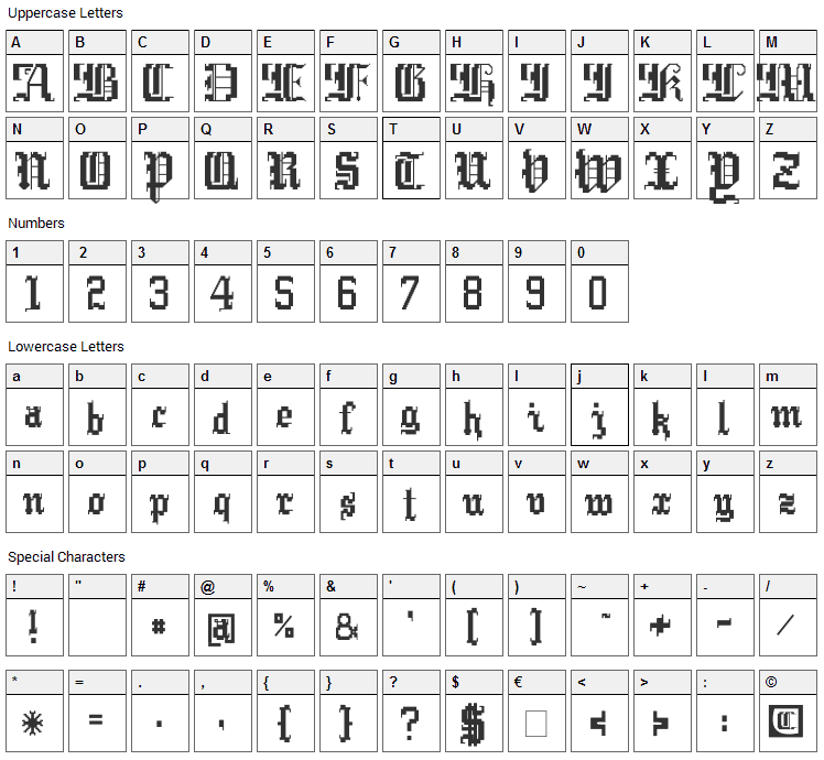 Argor Cwar Scaqh Font Character Map