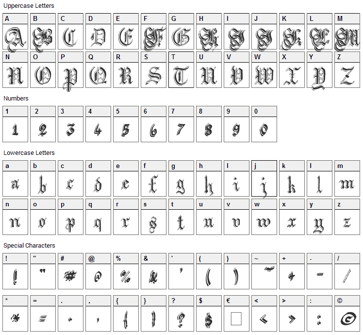 Argor Flahm Scaqh Font Character Map