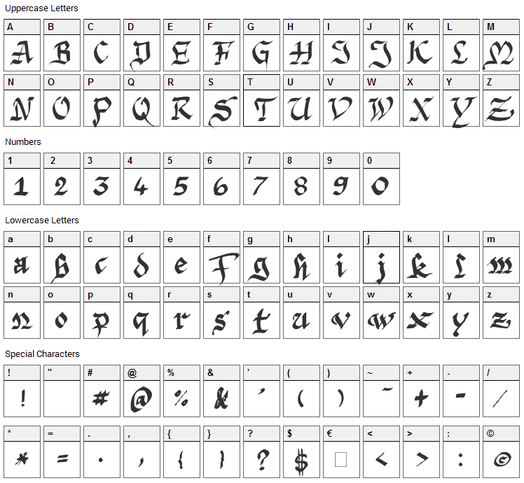 Argor Priht Scaqh Font Character Map