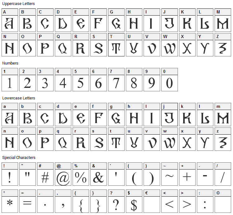 Arhaic Romanesc Font Character Map