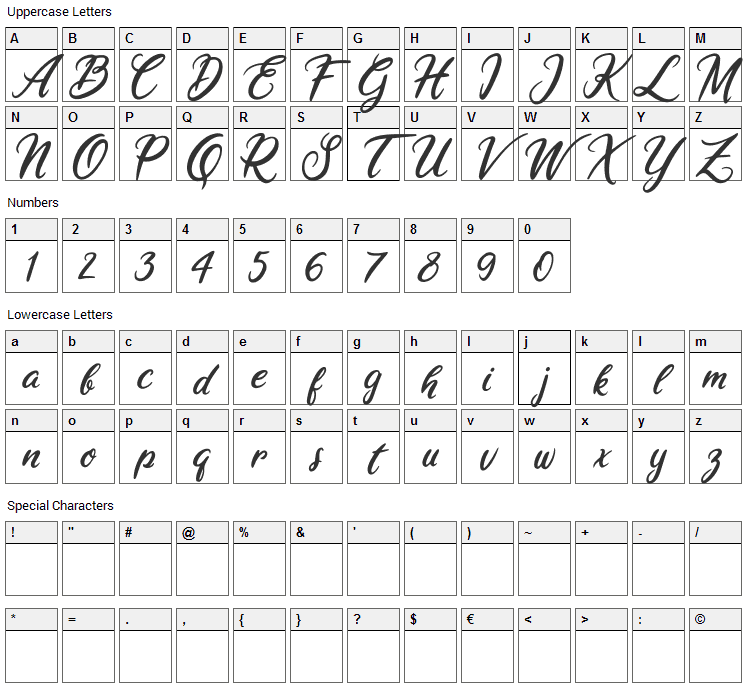 Ariana Violeta Font Character Map