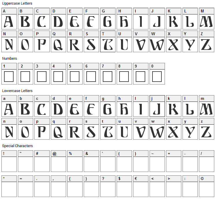 Ariosto Font Character Map