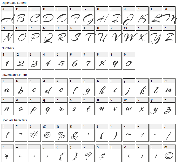 Arizonia Font Character Map