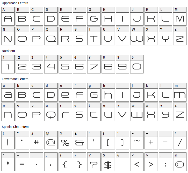 Arkitech Font Character Map