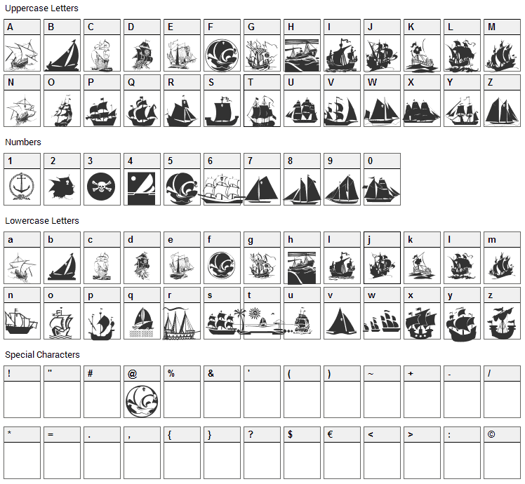 Armada Pirata Font Character Map
