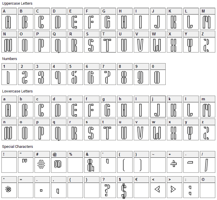 Armin Font Character Map