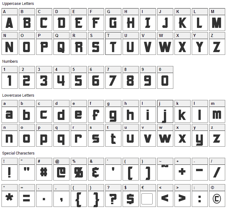 Armorhide Font Character Map