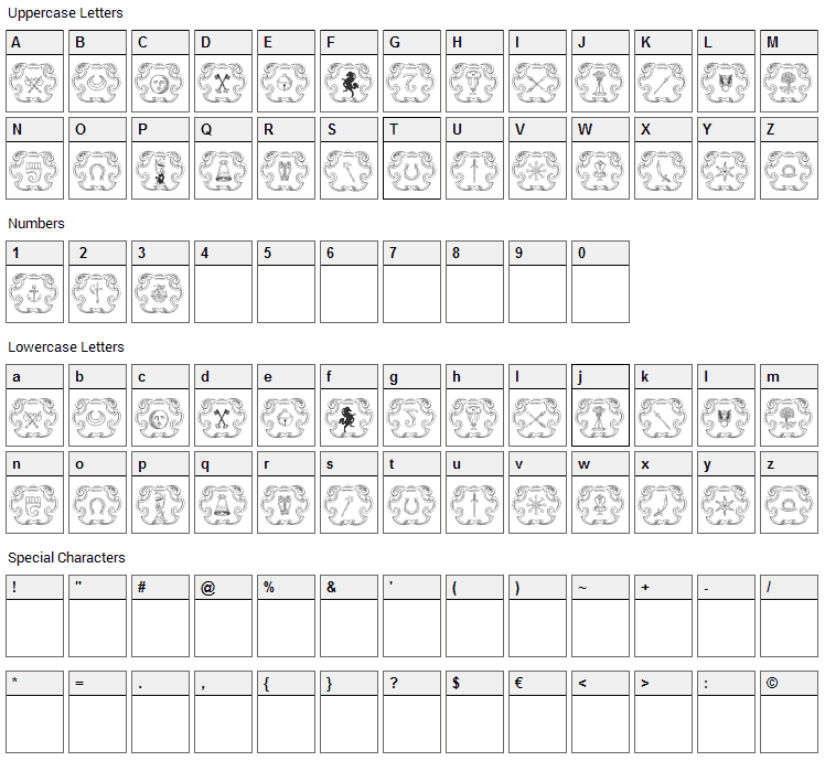 Armorial Font Character Map