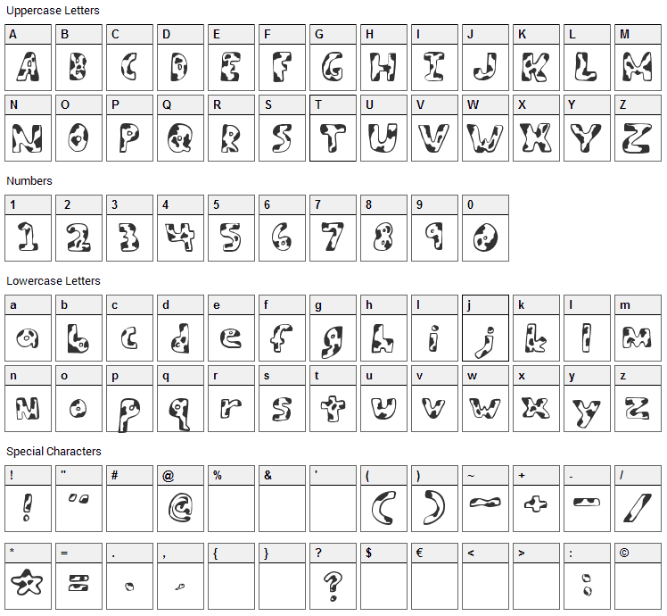 Army Beans Font Character Map