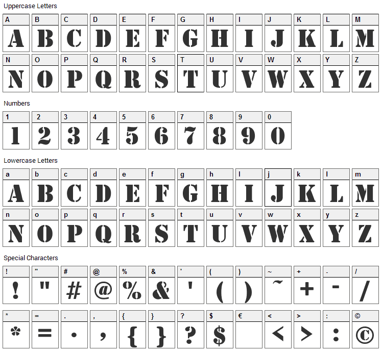 Army Font Character Map