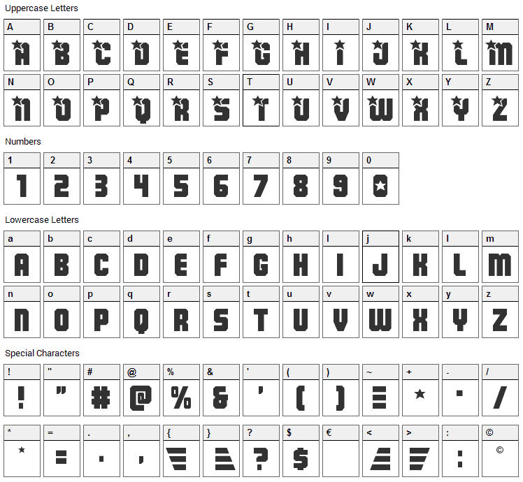 Army Rangers Font Character Map