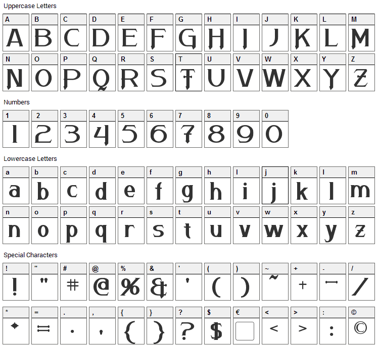 Arneson Font Character Map