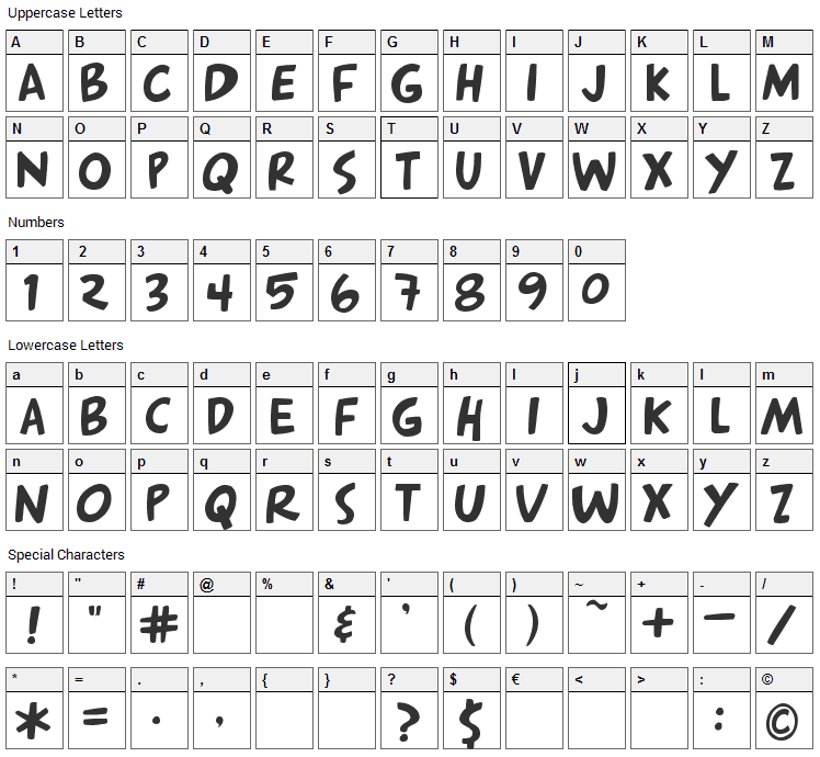 Arnold Font Character Map