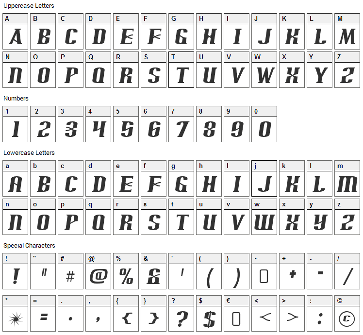 Arnprior Font Character Map