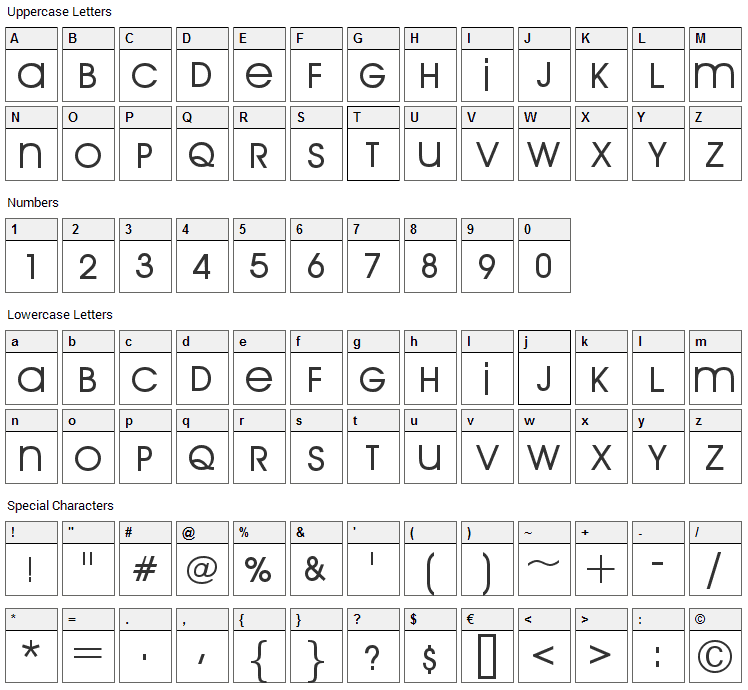 Arriere Garde Font Character Map