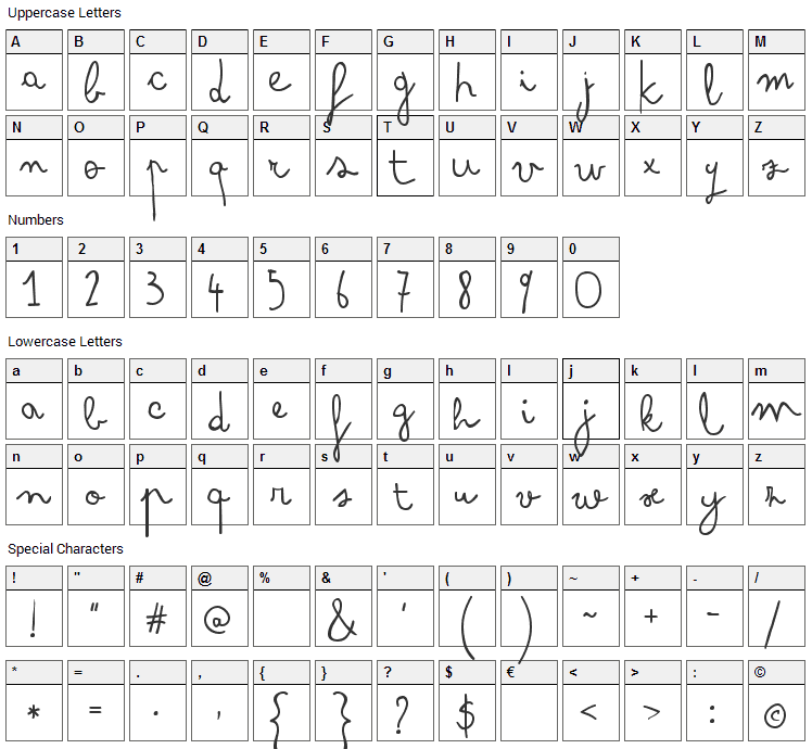 Arsenale White Font Character Map