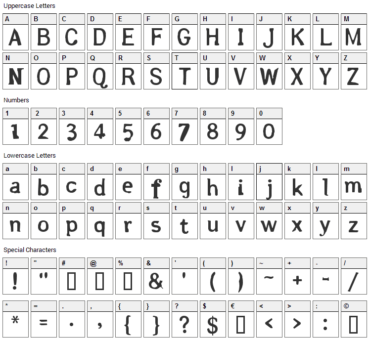 Arsle Gothic Font Character Map