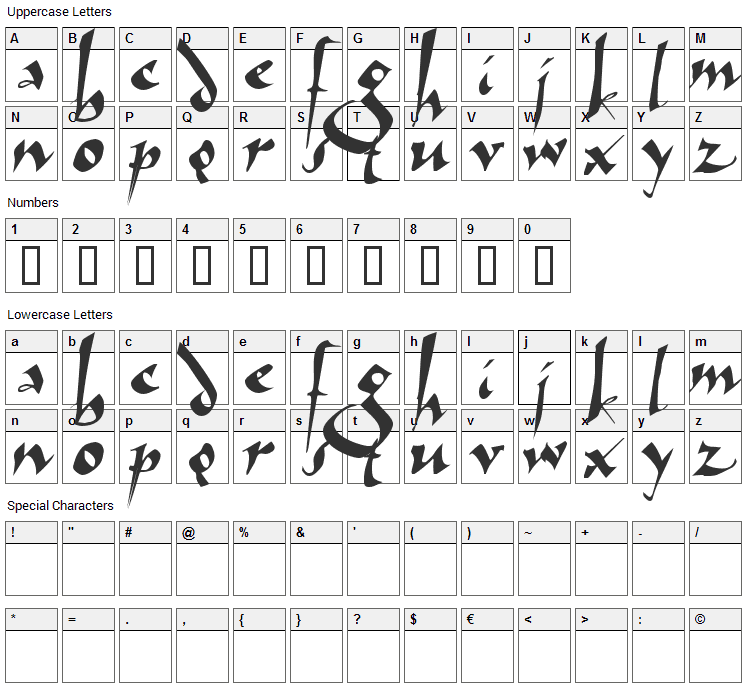 Arthur Font Character Map