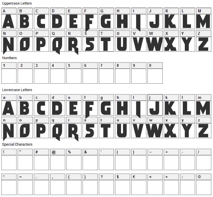 Arwing Font Character Map