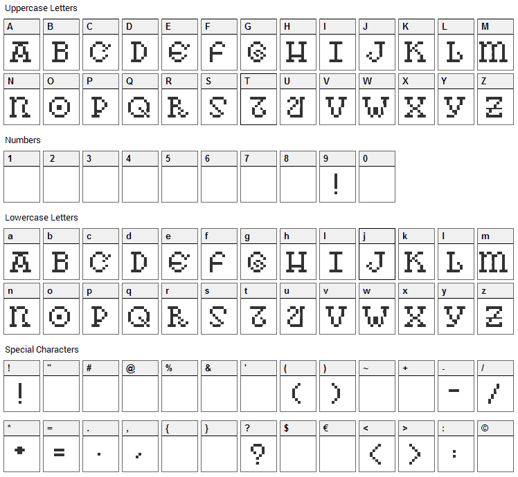 As pedras da Belle Otero Font Character Map