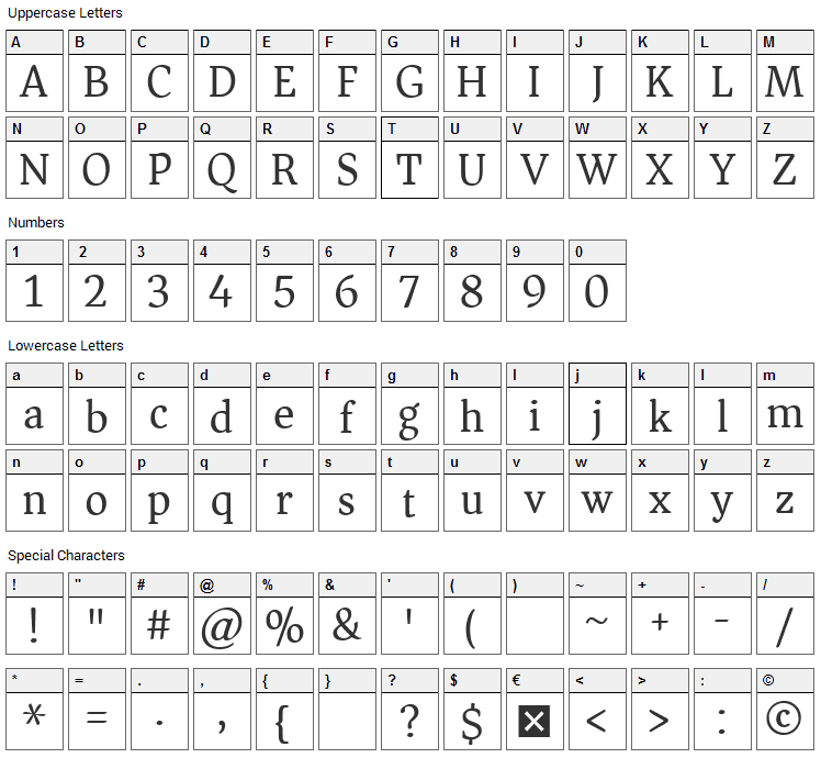 Asar Font Character Map