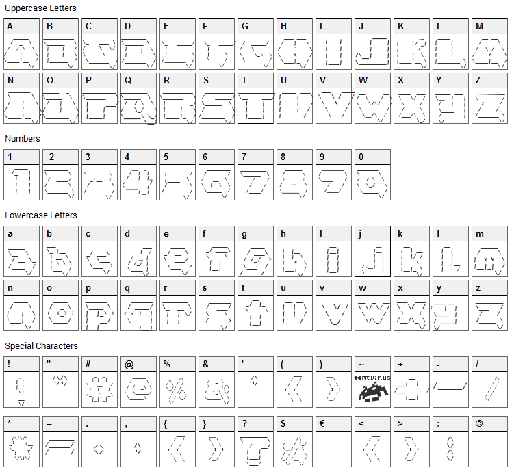 Asciid Font Character Map