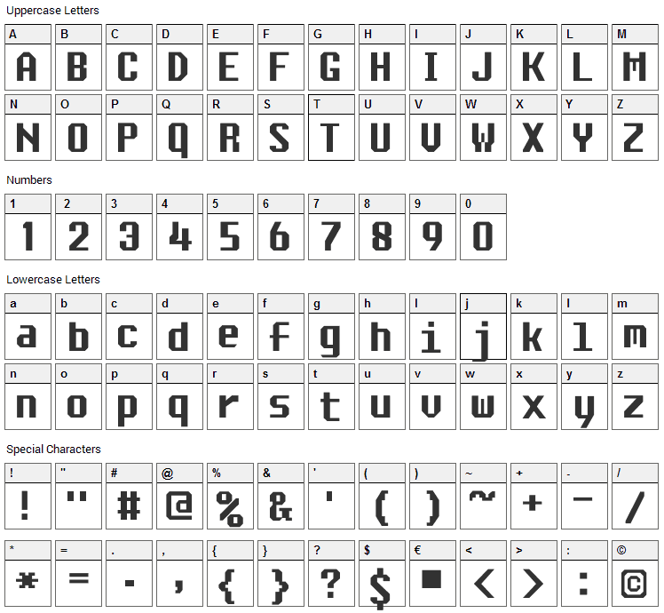 Ascsys Font Character Map