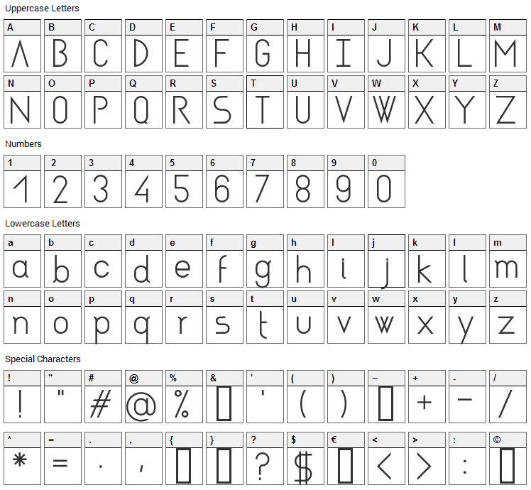 Asgalt Font Character Map