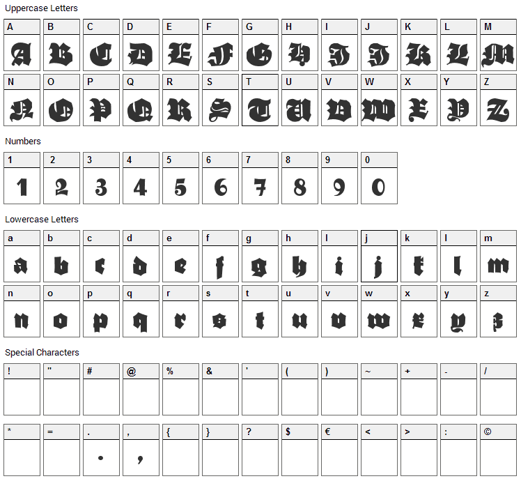 Asgardian Wars Font Character Map