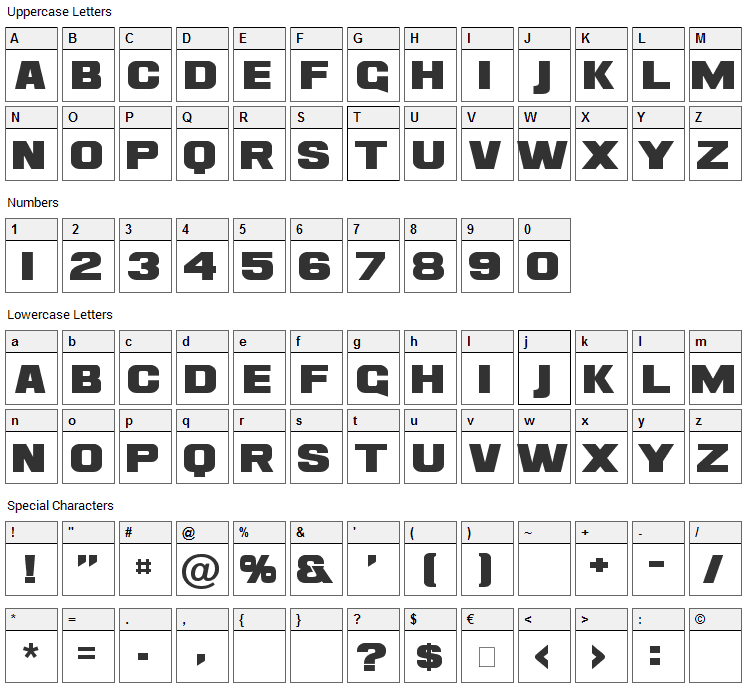 Ash Font Character Map