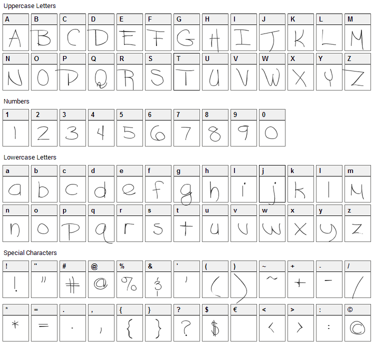 Ashley Font Character Map