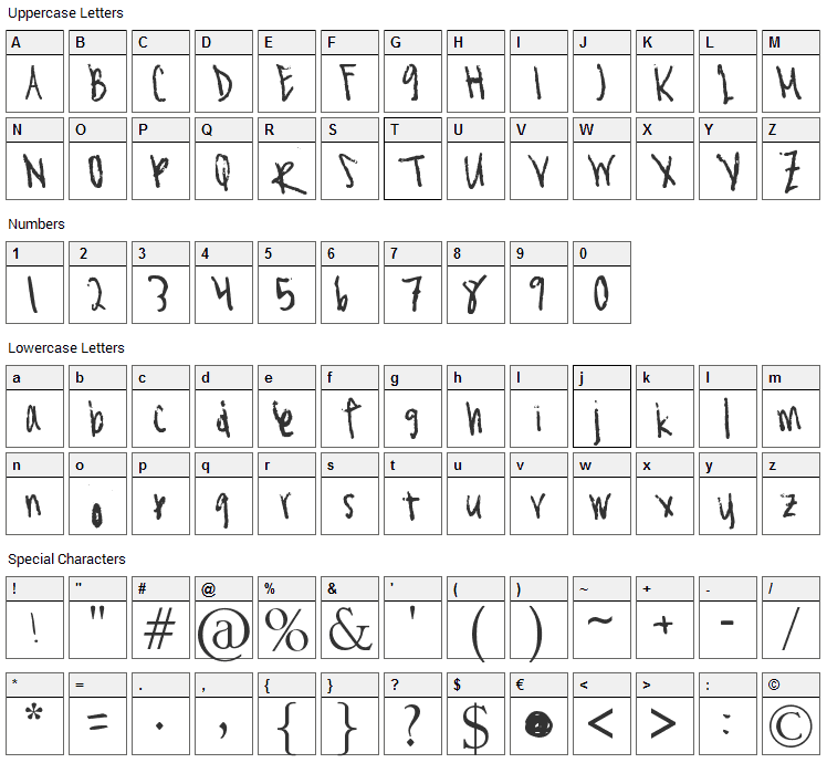 Asian Girl Font Character Map